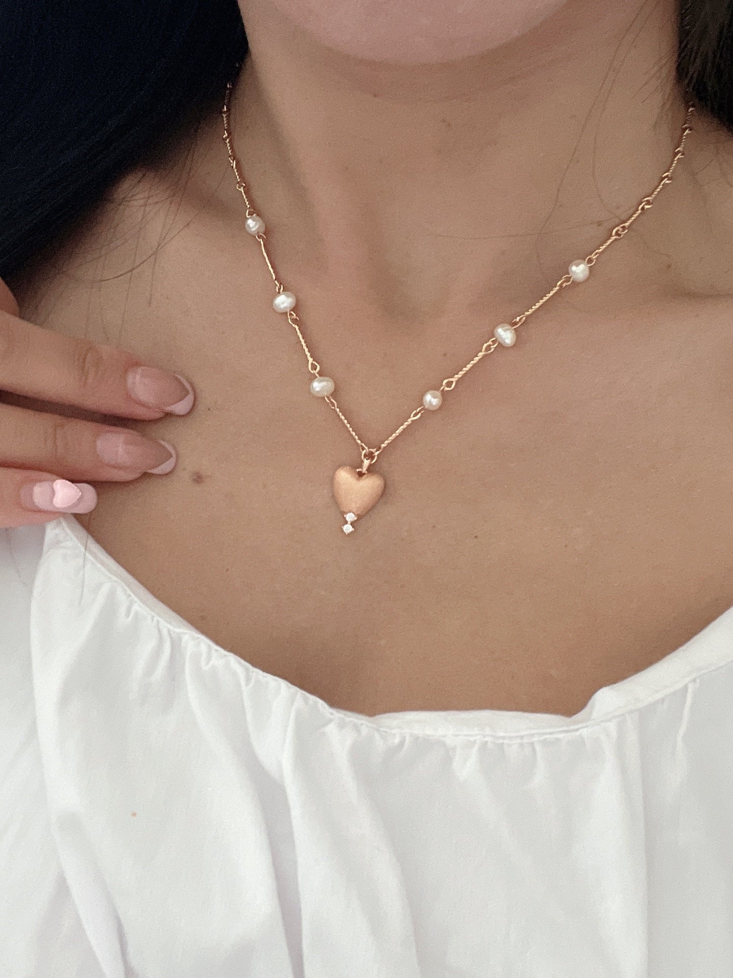 Collier coeur Saint Valentin avec perle S925