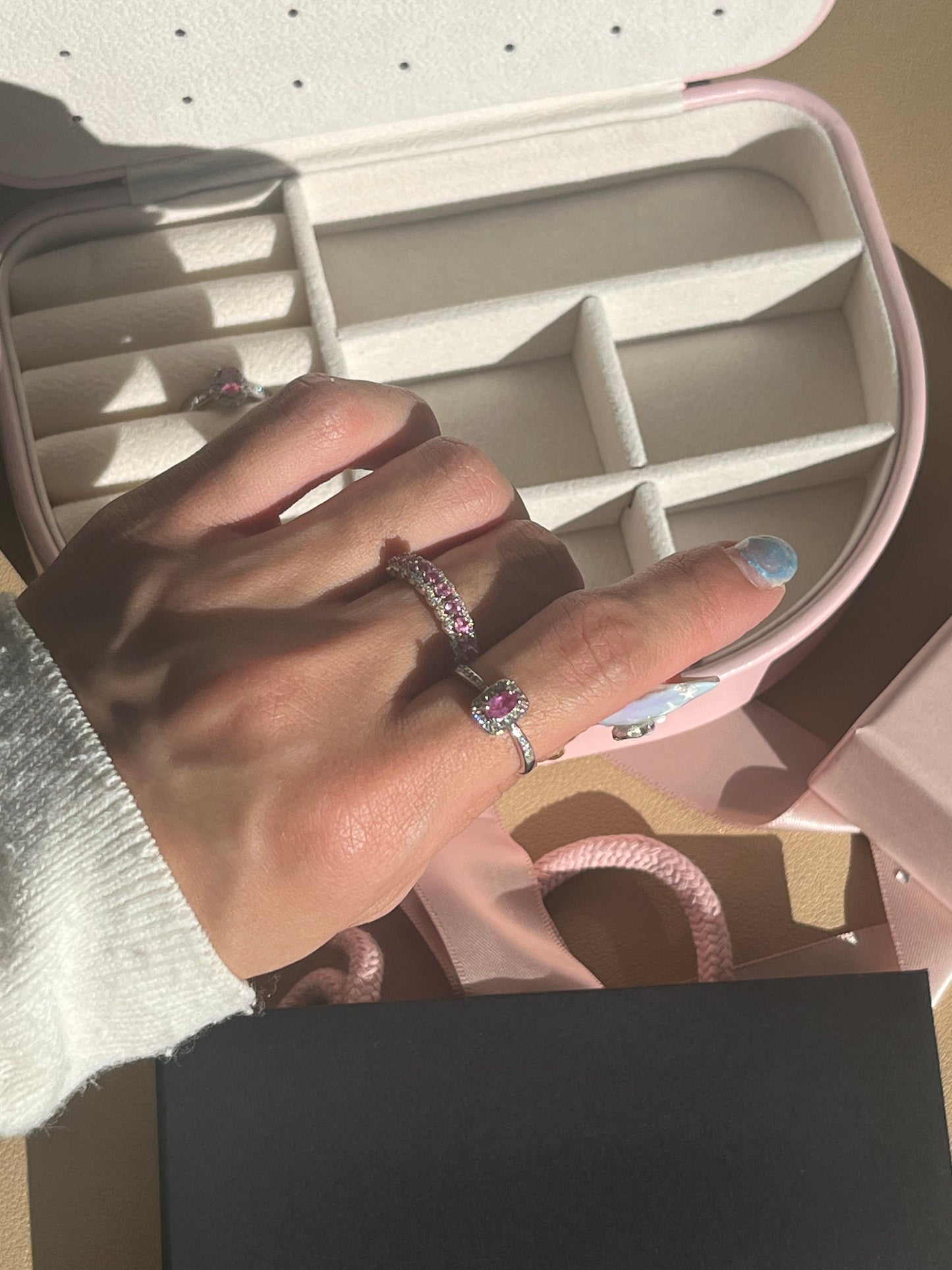 Colored Gemstone Pink Princess Romantic Ring S925