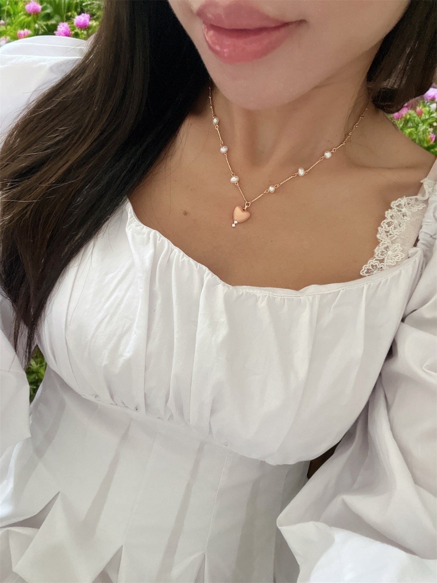 Collier coeur Saint Valentin avec perle S925