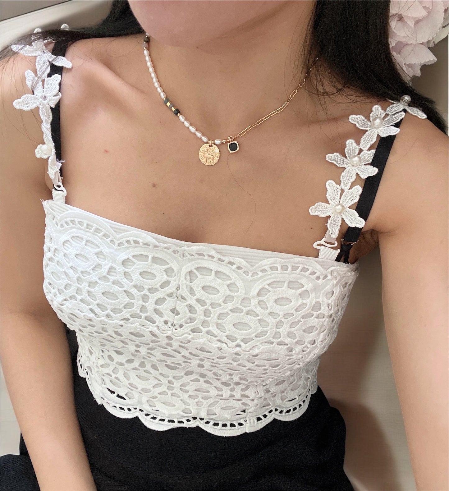Collier en agate noire avec demi-perle S925