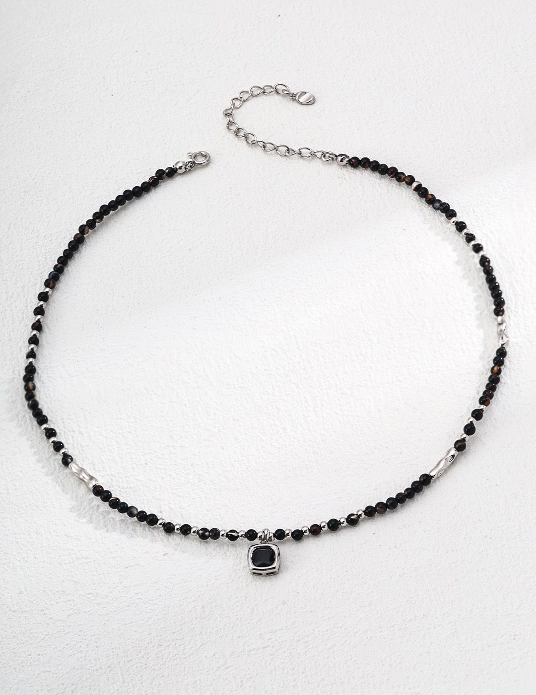 Collier en agate noire ronde polie S925