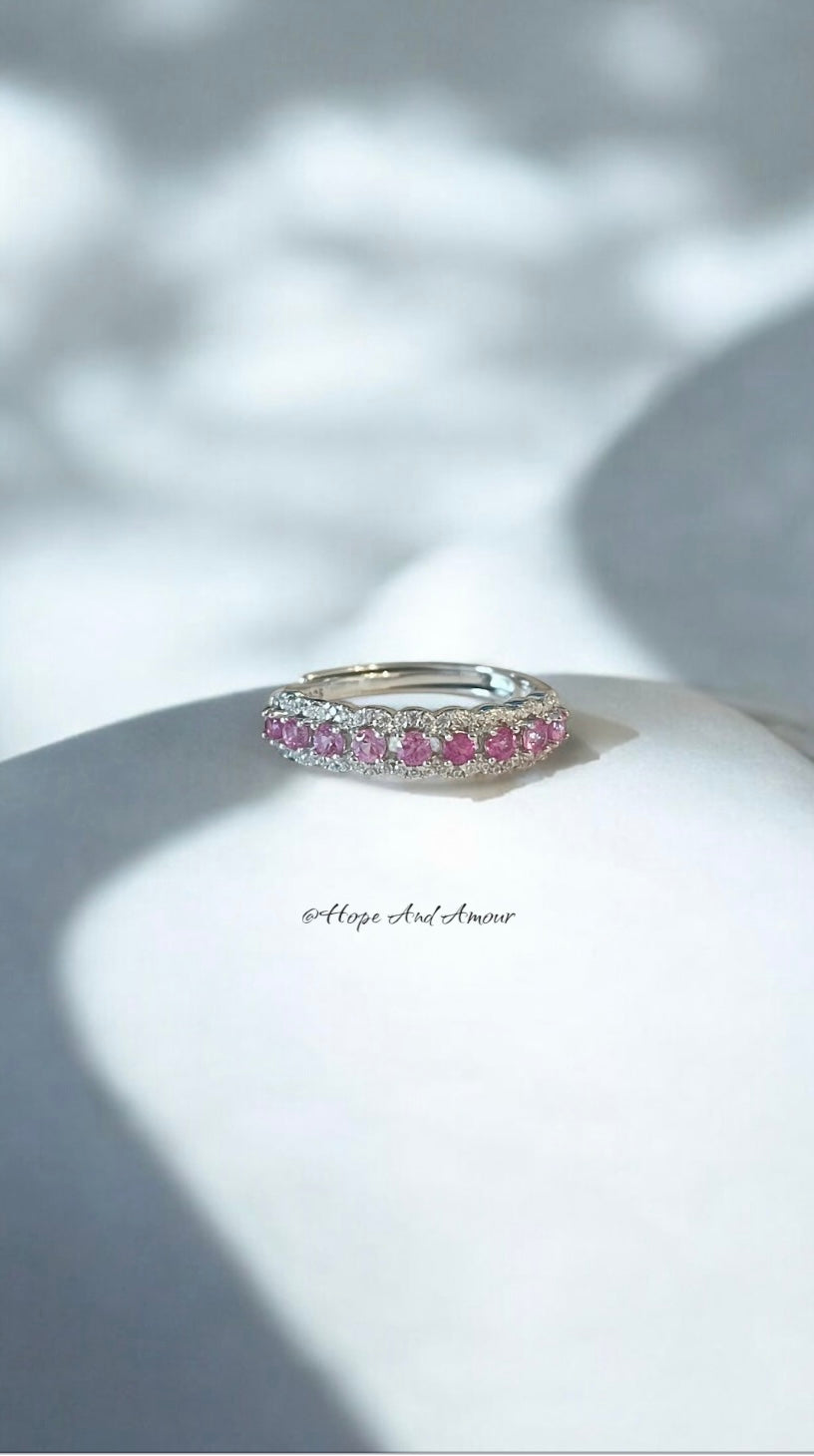 Colored Gemstone Pink Princess Romantic Ring S925