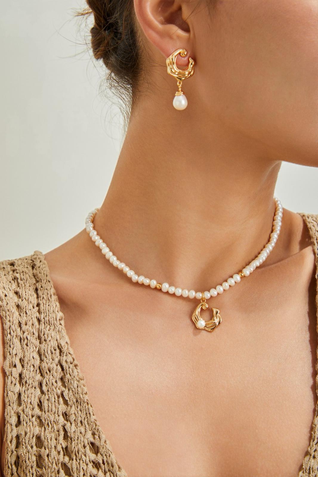 Wave Pearl Necklace S925