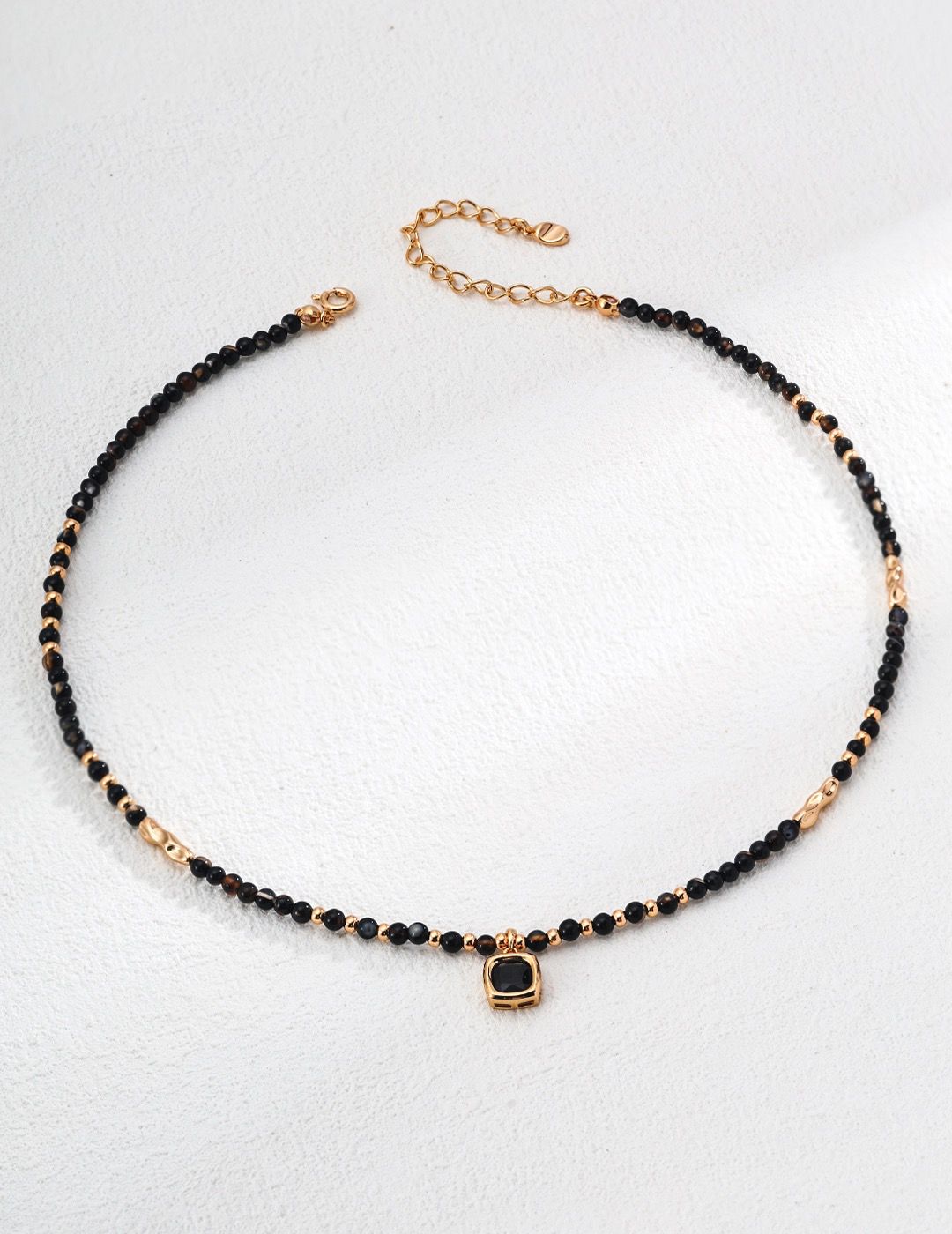 Black Agate Necklace Round Polished S925