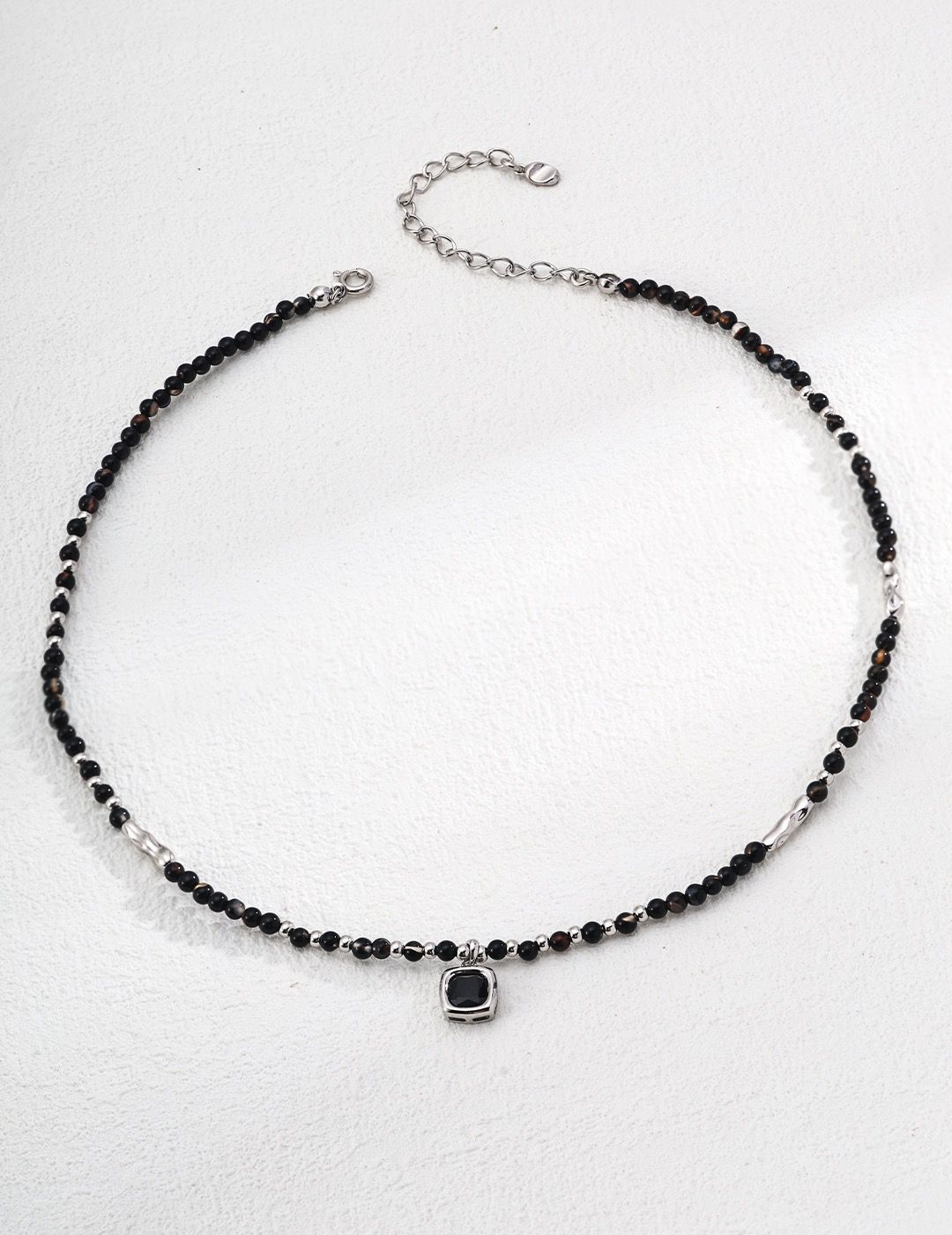 Black Agate Necklace Round Polished S925