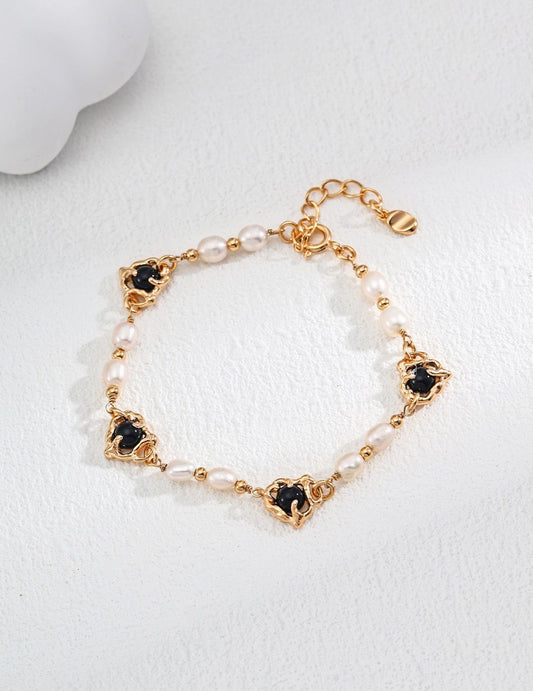 Black Agate with Pearl Bracelets S925