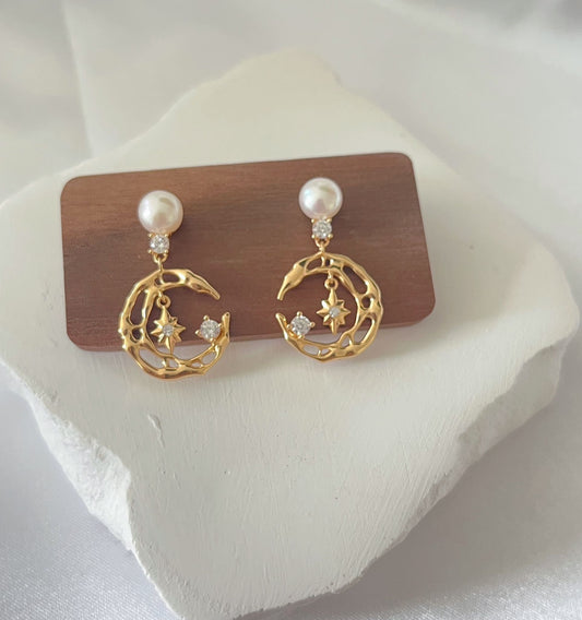 Boucles d'oreilles lune et étoile